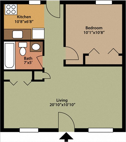 Floor plan for 1 bed, 1 bath, 450 sqft
